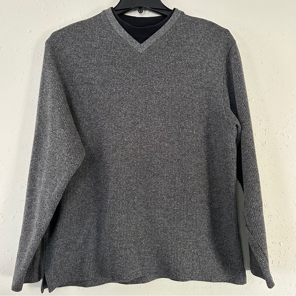 Haggar Men’s Black Grey V-Neck Sweater Casual Formal Spring Comfy Medium